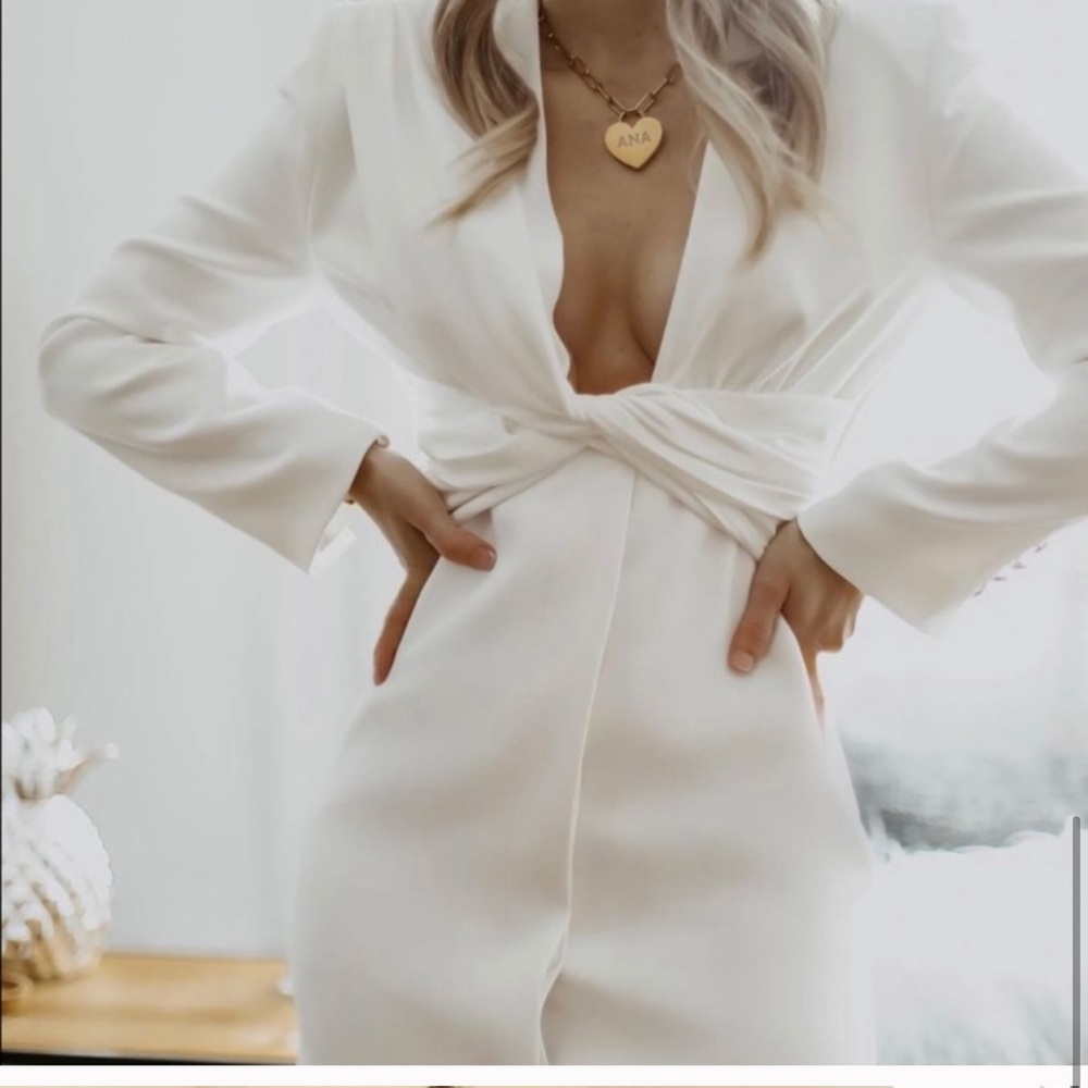 ZARA V NECK WHITE DRAPED BLAZER DRESS - Picture 6 of 10